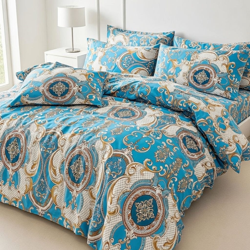 Houssea Housse de Couette Bleue Bohème - Confort Velouté Premium