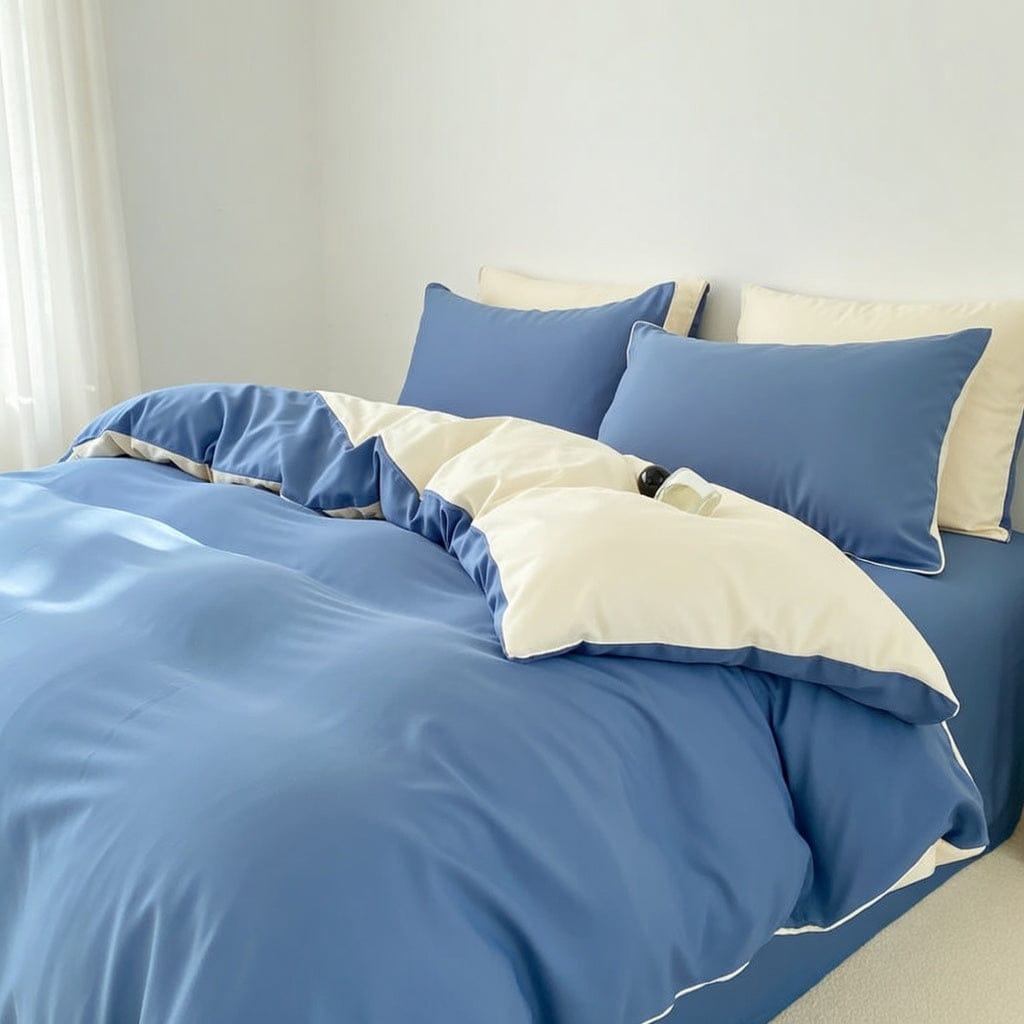 Houssea Housse de Couette Bleue - Confort Luxueux en Coton Mélangé