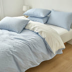 Houssea Housse de Couette Coton Gaufré Bleu Nuit - Confort Luxueux