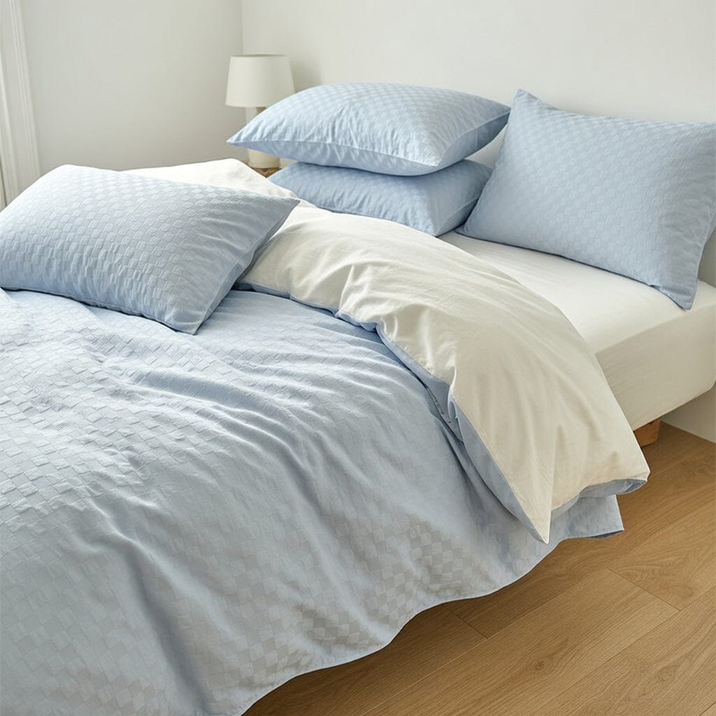 Houssea Housse de Couette Coton Gaufré Bleu Nuit - Confort Luxueux
