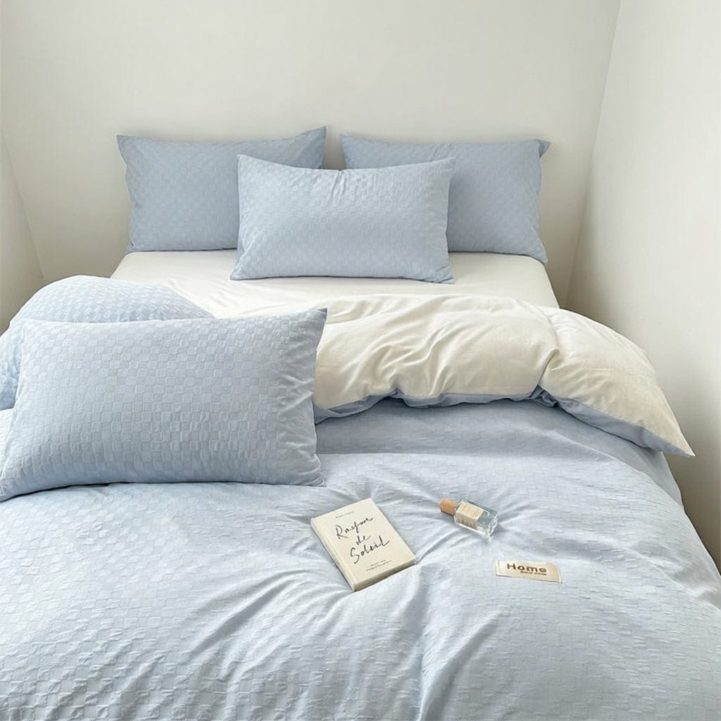 Houssea Housse de Couette Coton Gaufré Bleu Nuit - Confort Luxueux