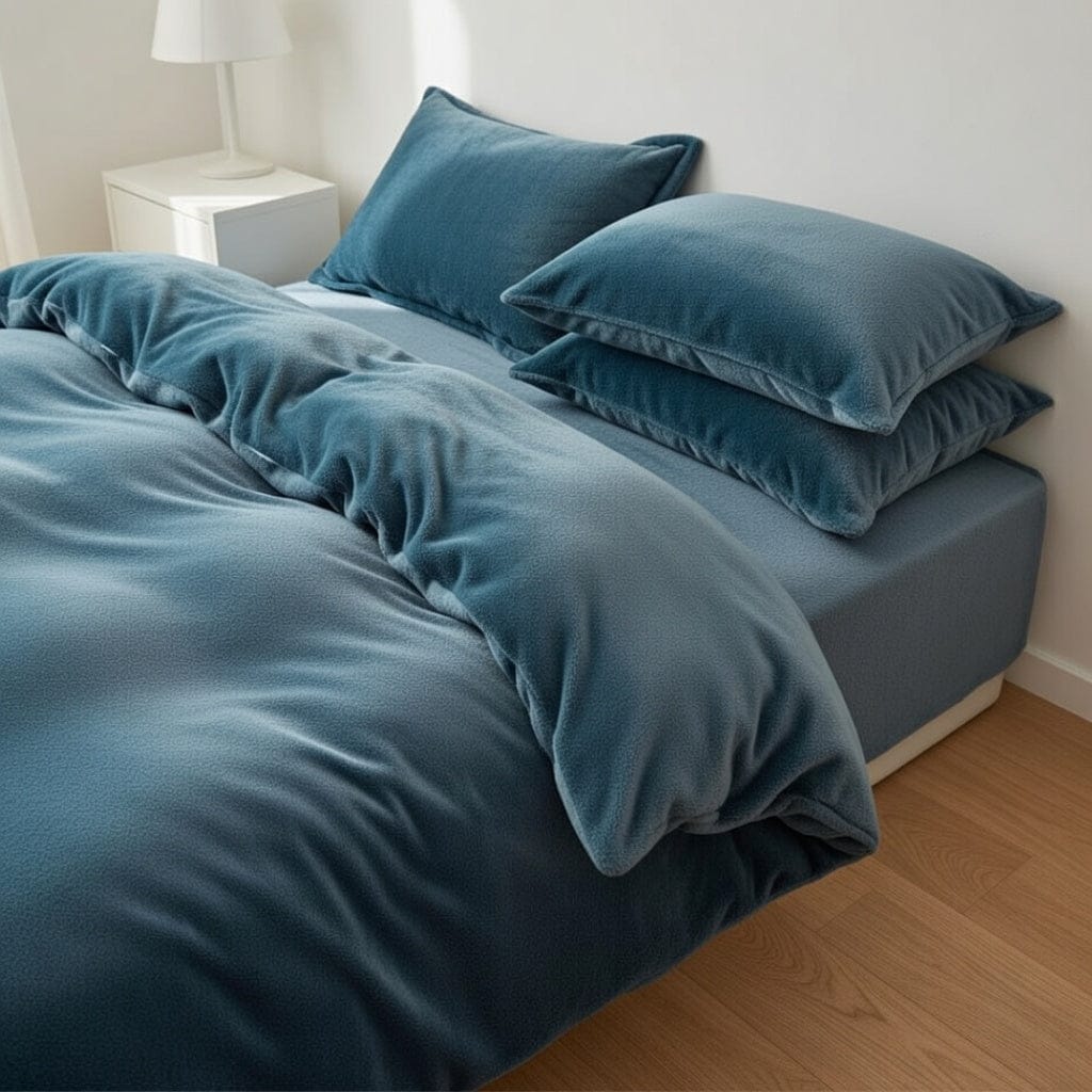 Houssea Housse de Couette en Flanelle Bleu Nuit - Confort Hivernal