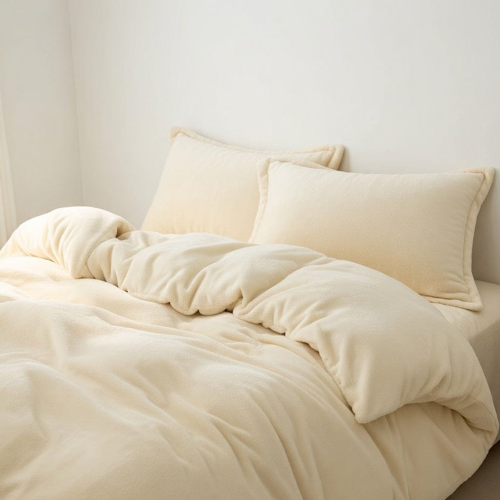 Houssea Housse de Couette Flanelle Beige - Confort Hivernal Luxueux