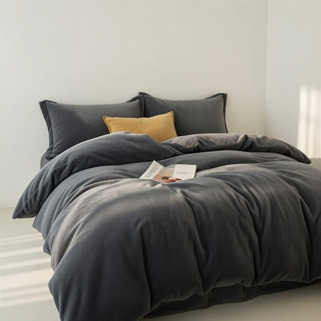 Houssea Housse de Couette Flanelle Noire - Confort Hivernal Luxueux