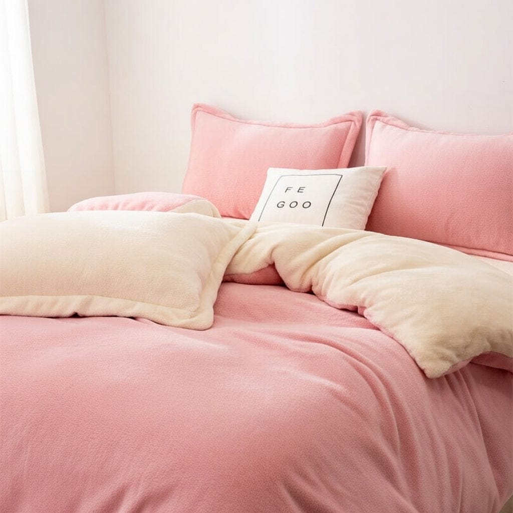 Houssea Housse de Couette Flanelle Rose - Confort Hivernal Chic