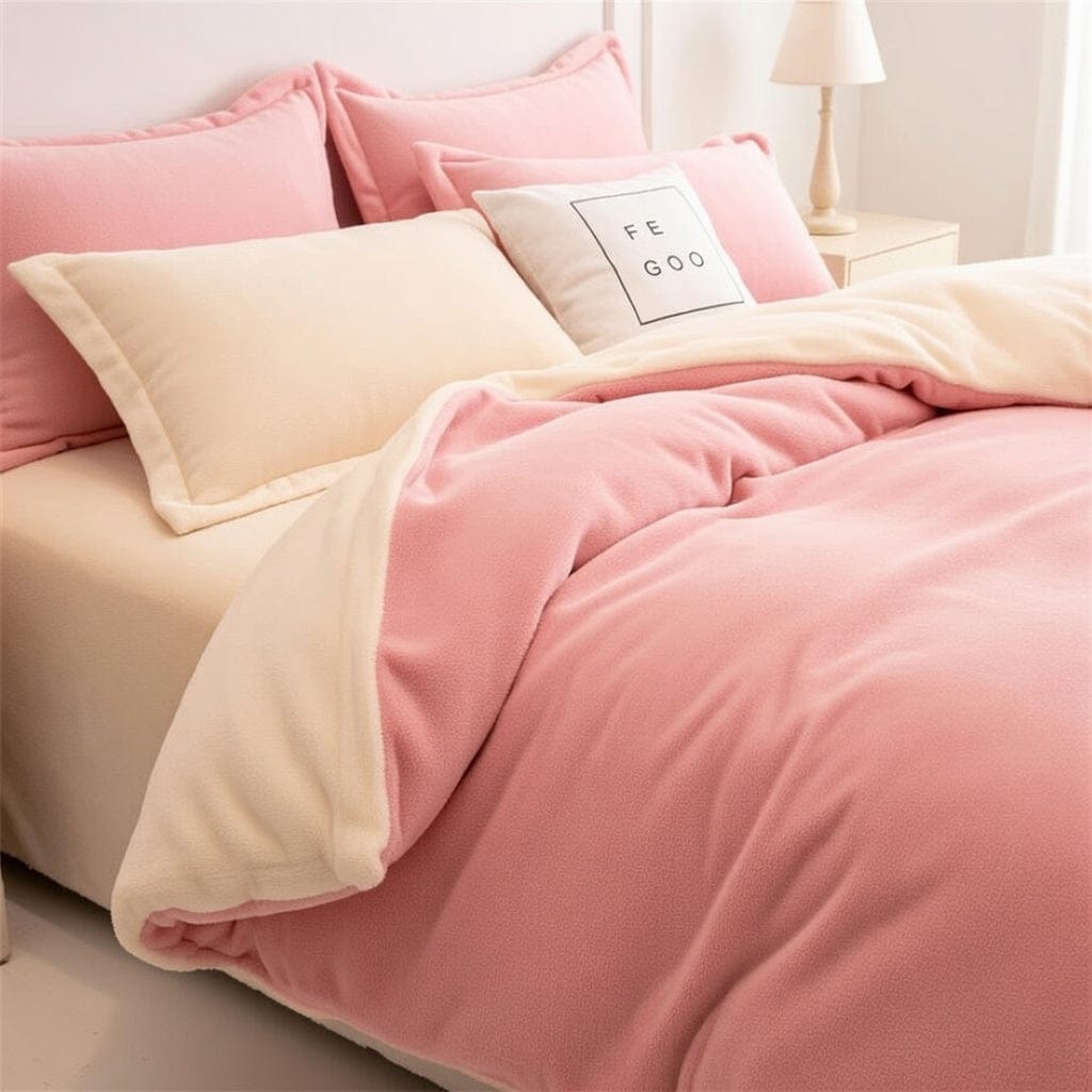 Houssea Housse de Couette Flanelle Rose - Confort Hivernal Chic