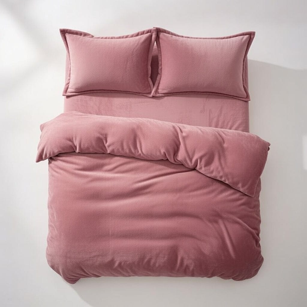Houssea Housse de Couette Flanelle Rose Poudré - Confort Hivernal