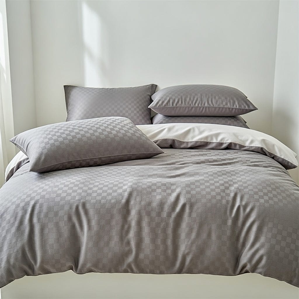 Houssea Housse de Couette Grise en Coton Lavé - Confort Luxueux
