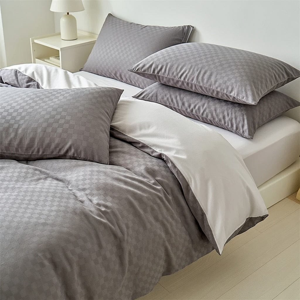 Houssea Housse de Couette Grise en Coton Lavé - Confort Luxueux