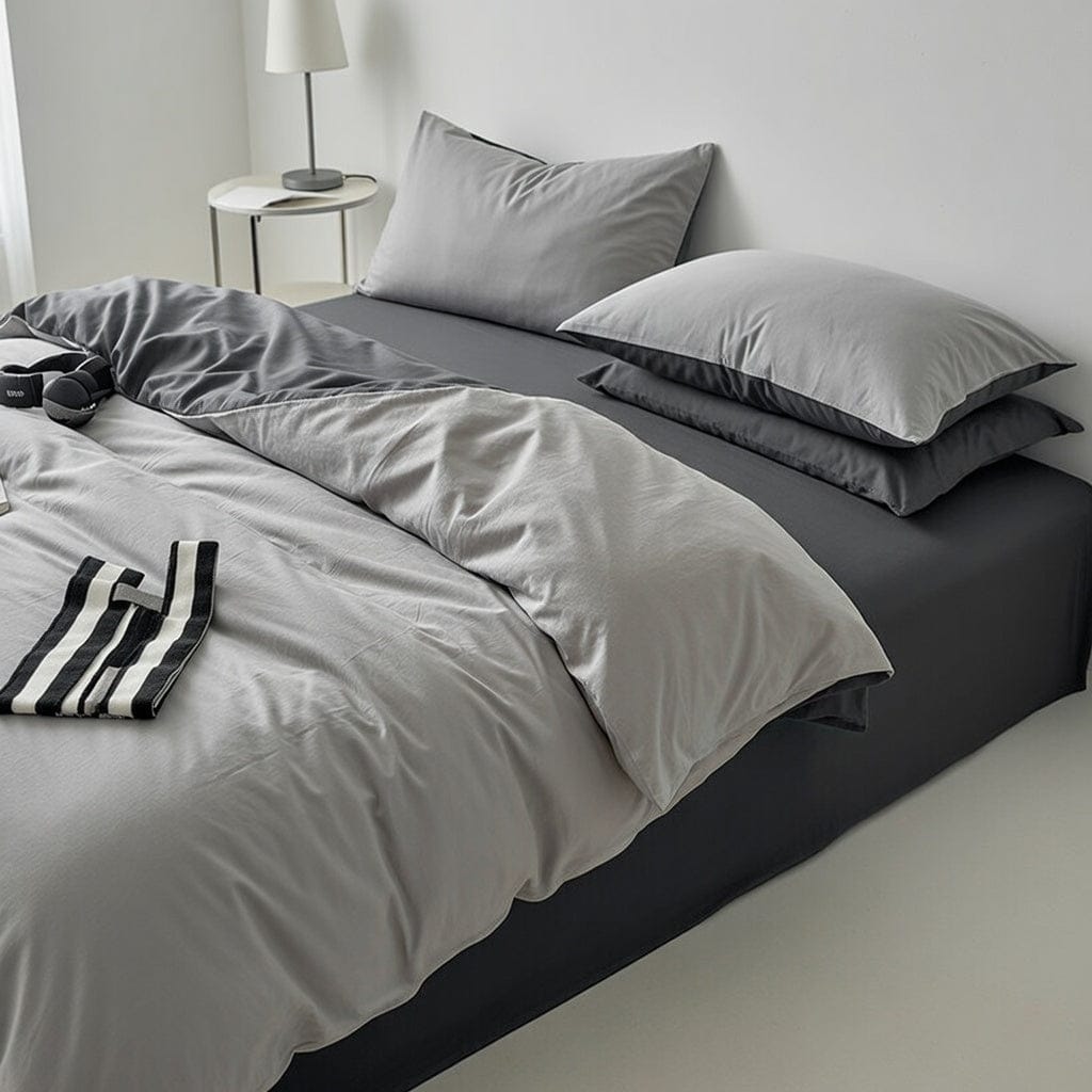 Houssea Housse de Couette Grise en Microfibre - Confort Velouté