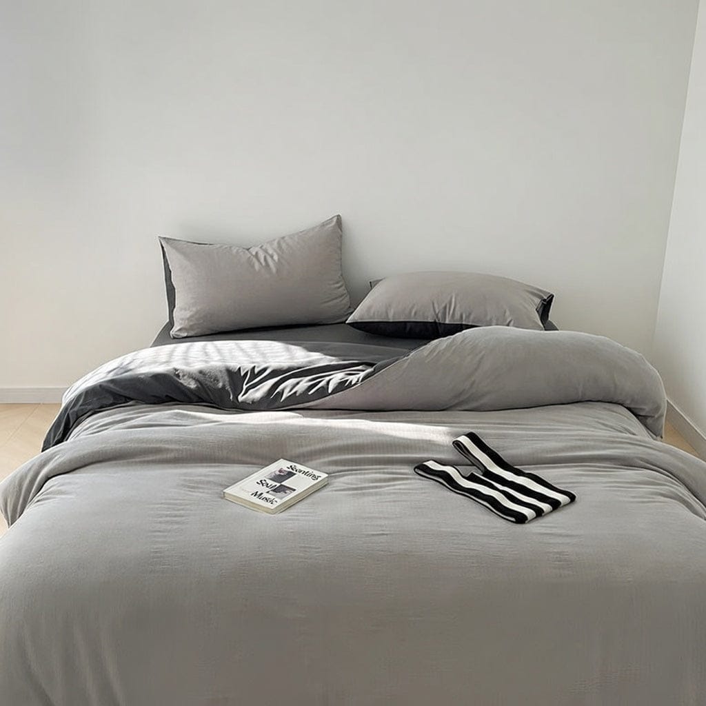 Houssea Housse de Couette Grise en Microfibre - Confort Velouté
