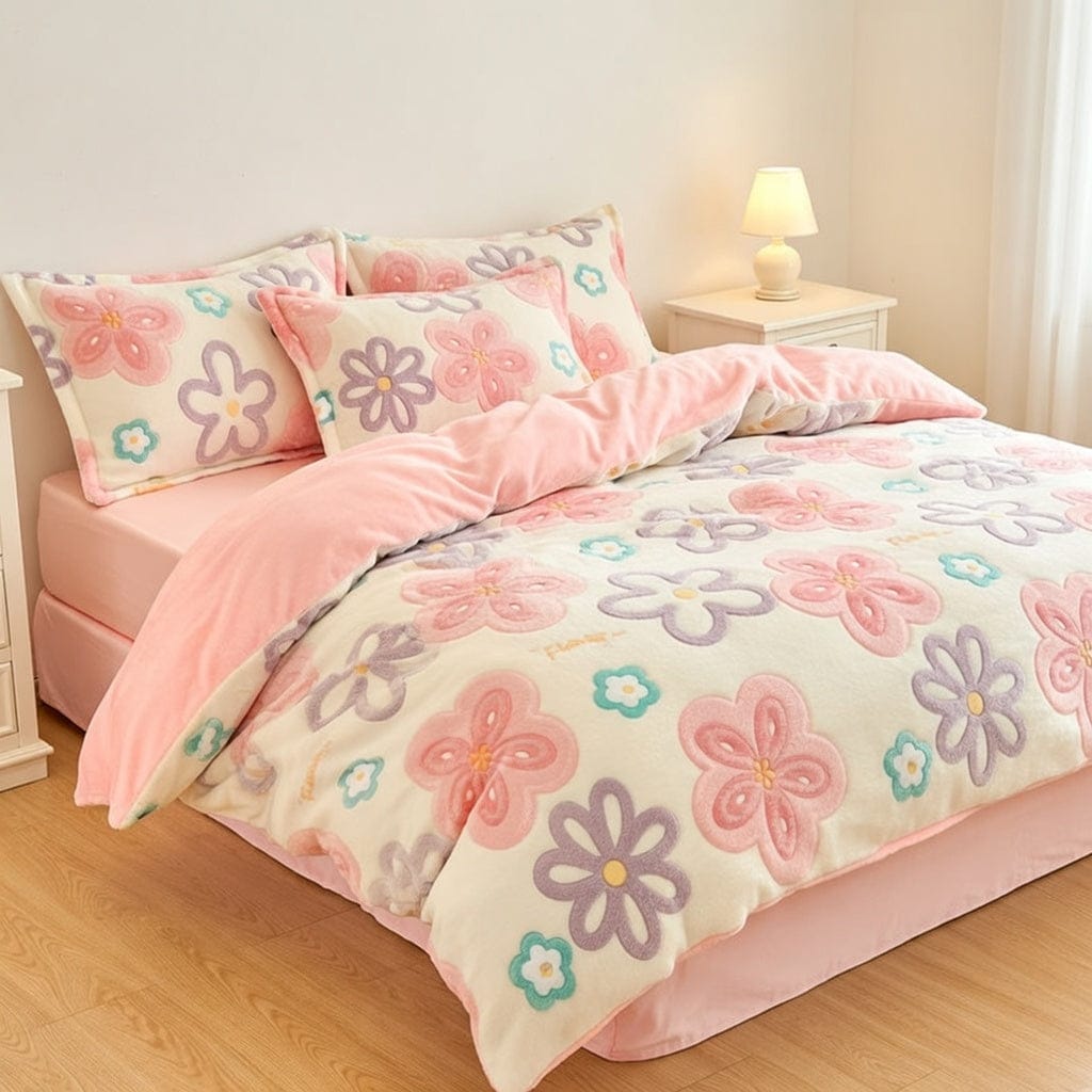Houssea Housse de Couette Polaire Fleurie - Confort et Élégance