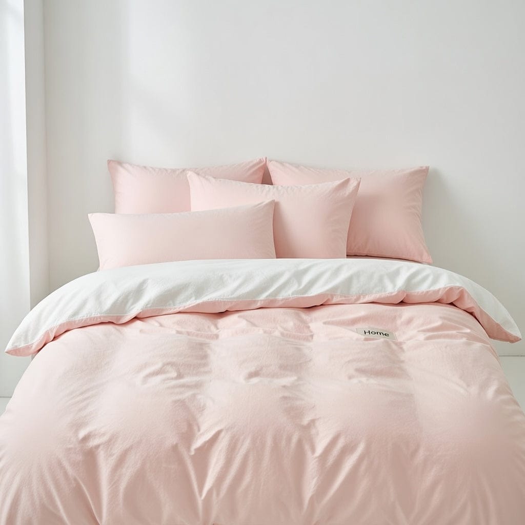 Houssea Housse de Couette Rose en Coton Lavé - Confort d'Exception
