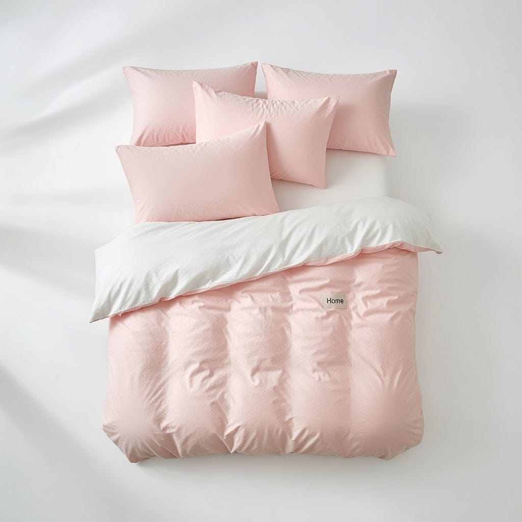 Houssea Housse de Couette Rose en Coton Lavé - Confort d'Exception