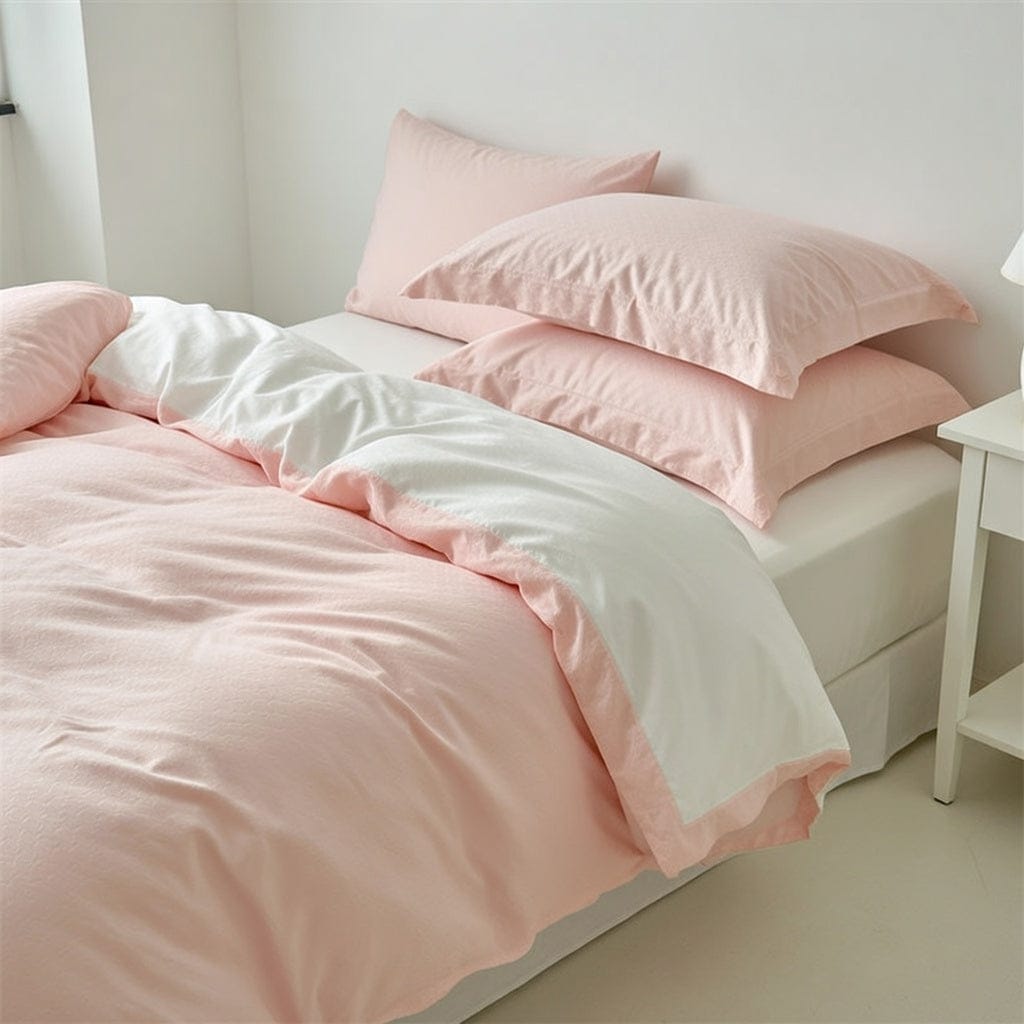 Houssea Housse de Couette Rose en Coton Lavé - Confort d'Exception