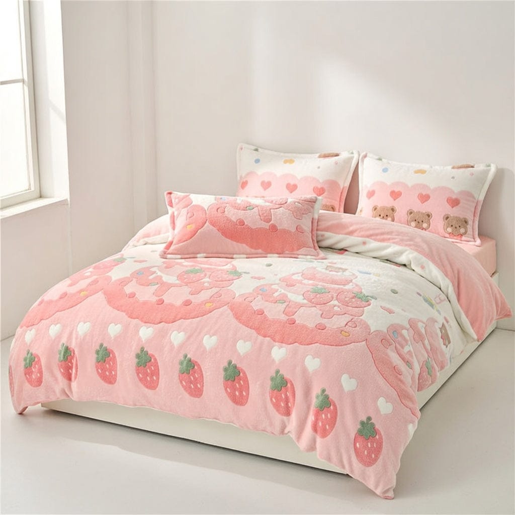 Houssea Housse de Couette Rose Veloutée pour Nuits Douillettes