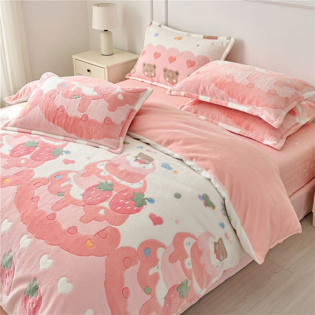 Houssea Housse de Couette Rose Veloutée pour Nuits Douillettes
