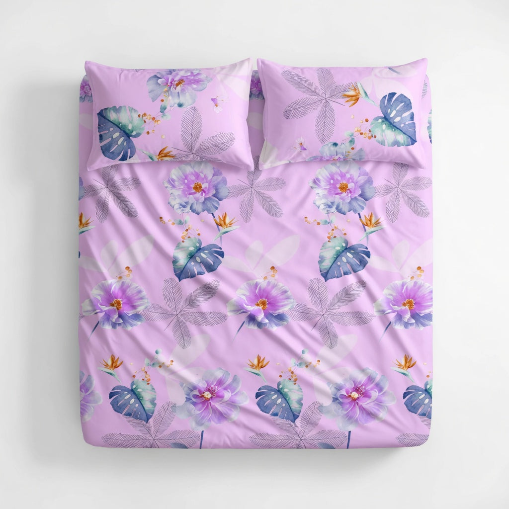 Drap Housse Fleuri Violet Doux et Respirant pour Lit