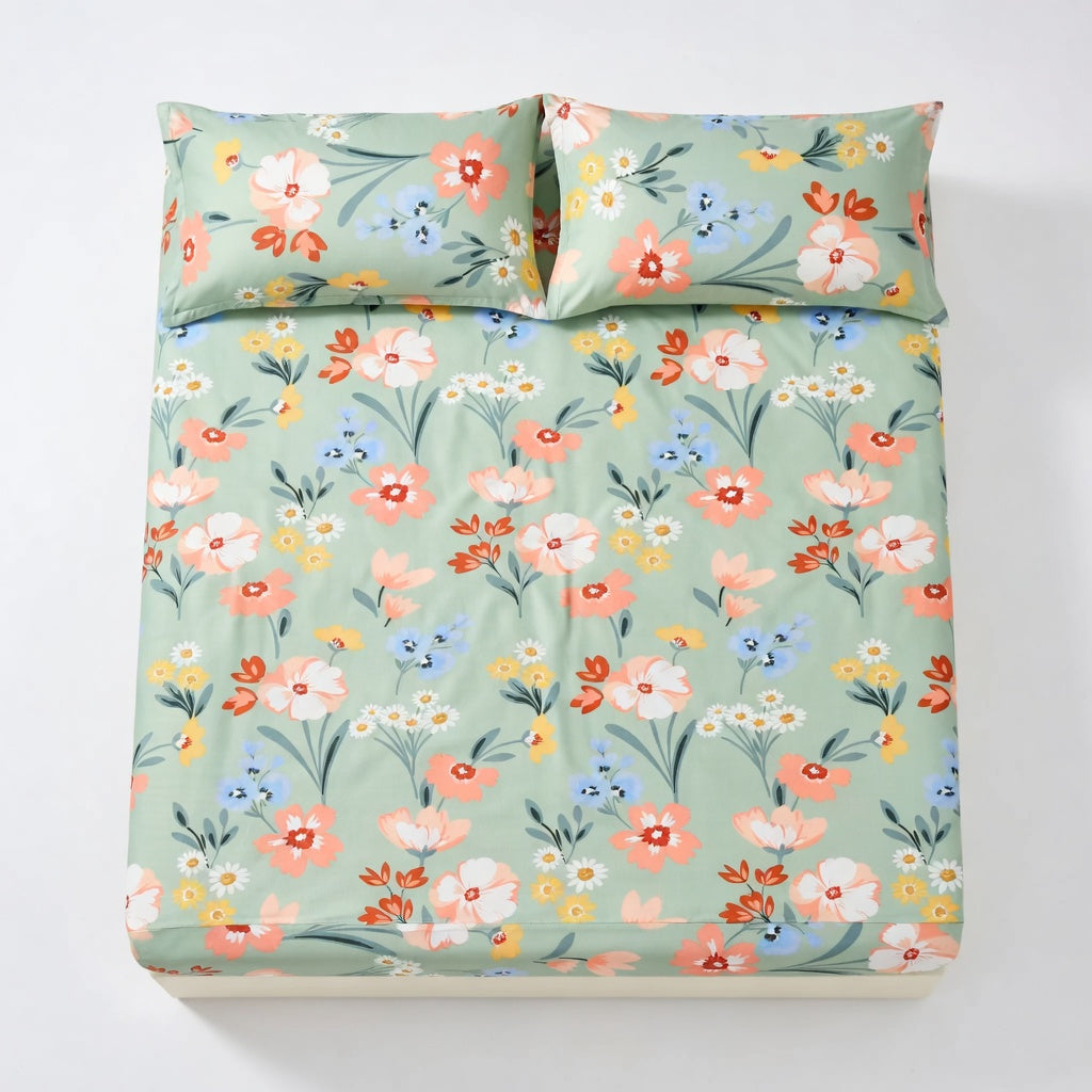 Drap Housse Fleuri Polyester - Douceur Luxueuse pour Matelas