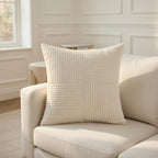 Housse de Coussin Rayée Velours Côtelé en Coton Premium