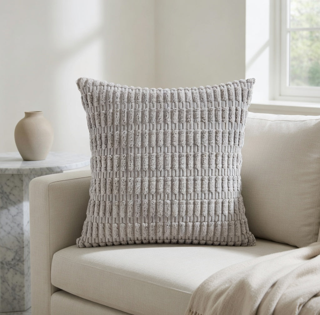 Housse de Coussin Velours Côtelé Douceur Grise