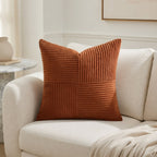 Housse de Coussin Rayée Corduroy Terracotta