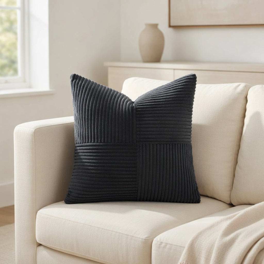 Housse de Coussin Rayée en Coton Corduroy