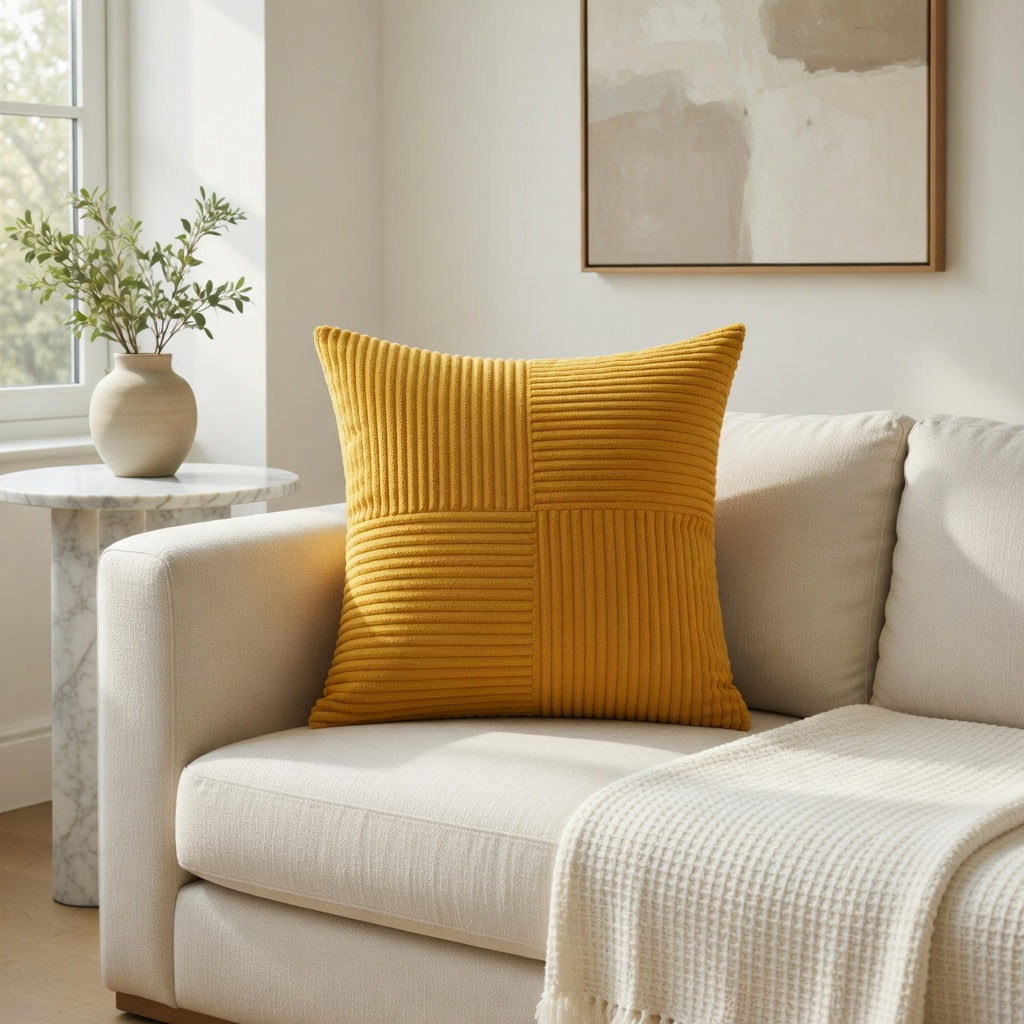 Housse de Coussin Corduroy Rayée Jaune