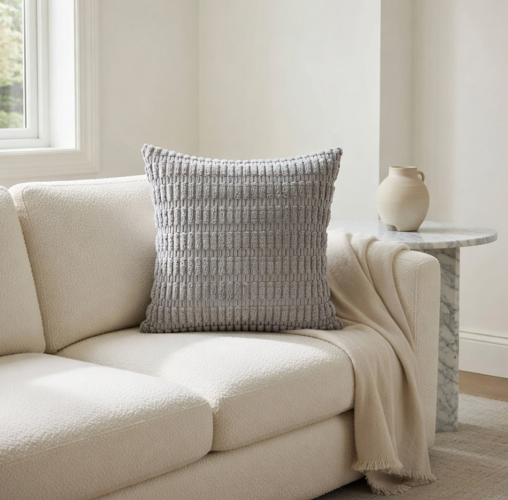 Housse de Coussin Velours Côtelé Douceur Grise