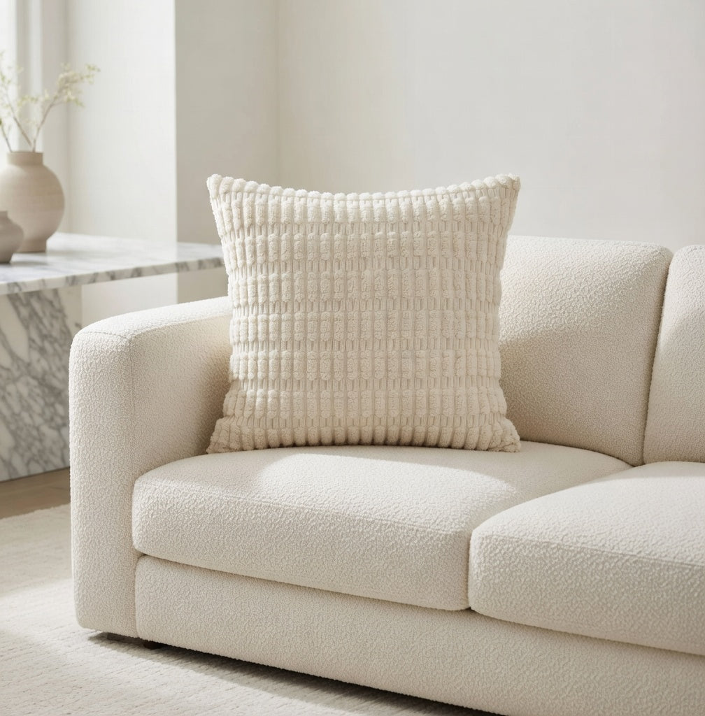 Housse de Coussin Velours Côtelé Beige Boho Premium