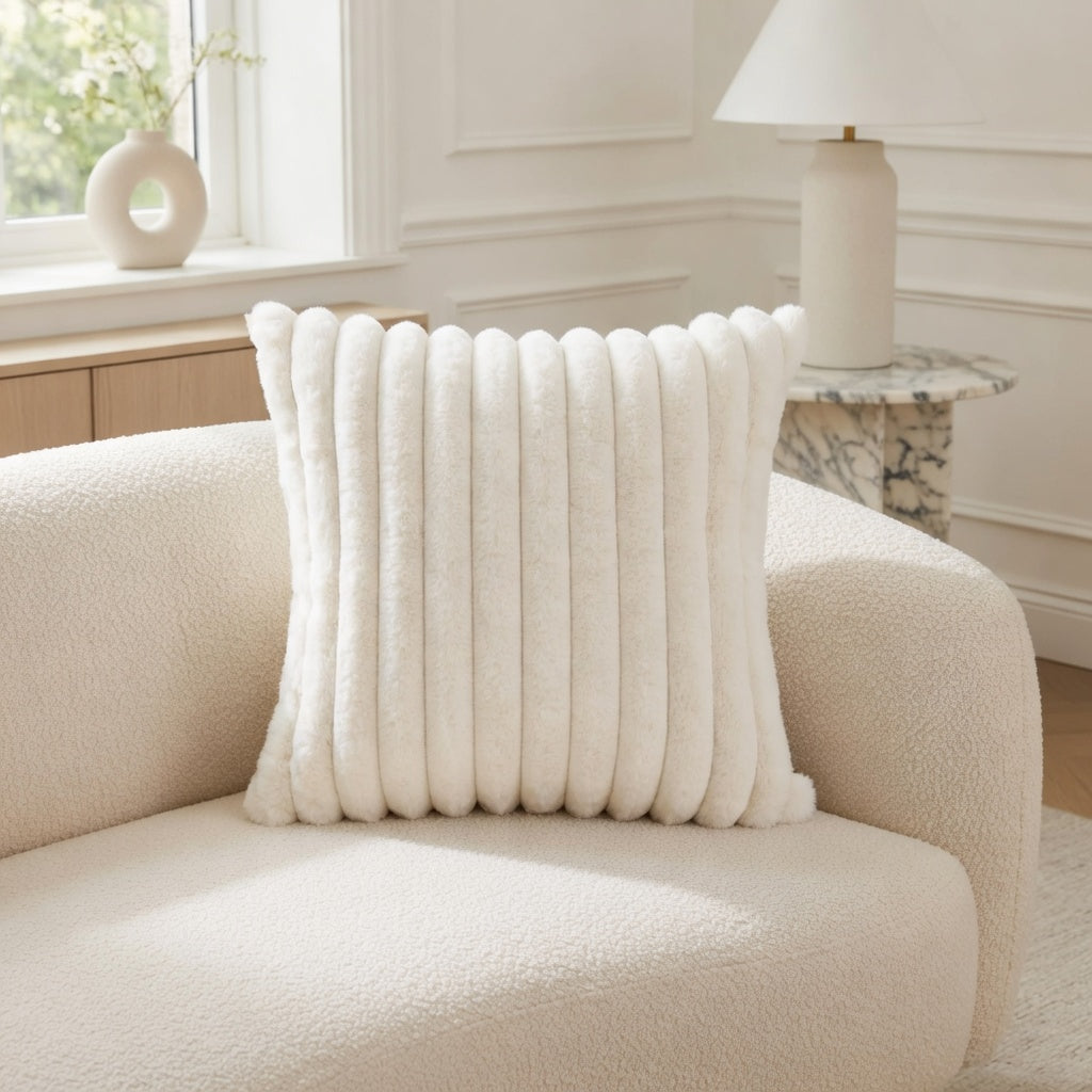 Housse de Coussin Tricotée Polyester Blanche