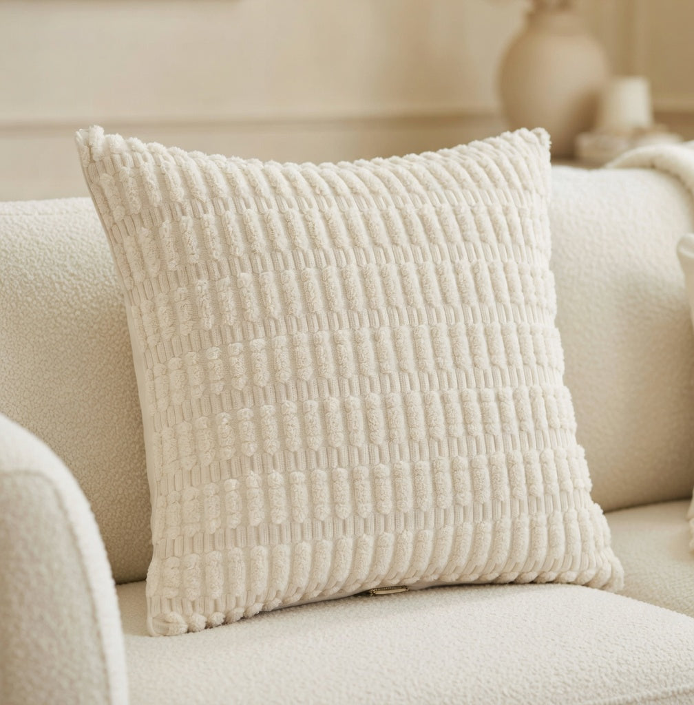 Housse de Coussin Velours Côtelé Beige Boho Premium