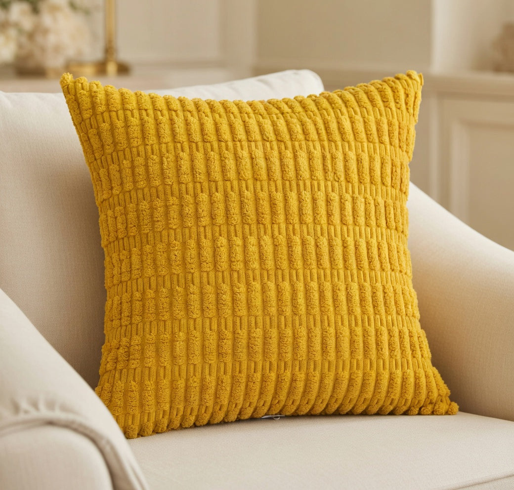 Housse de Coussin Velours Côtelé Jaune Chic