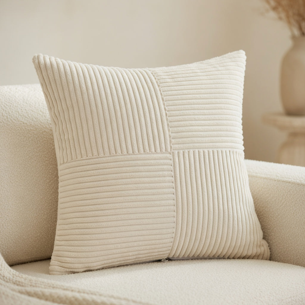 Housse de Coussin Rayée Velours Côtelé en Coton Premium