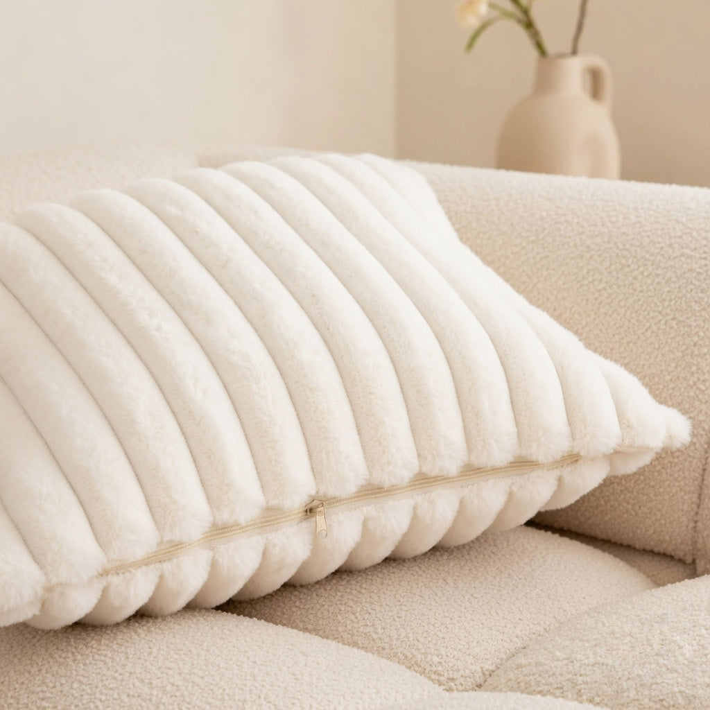 Housse de Coussin Tricotée Polyester Blanche