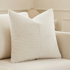 Housse de Coussin Rayée en Velours Côtelé Premium