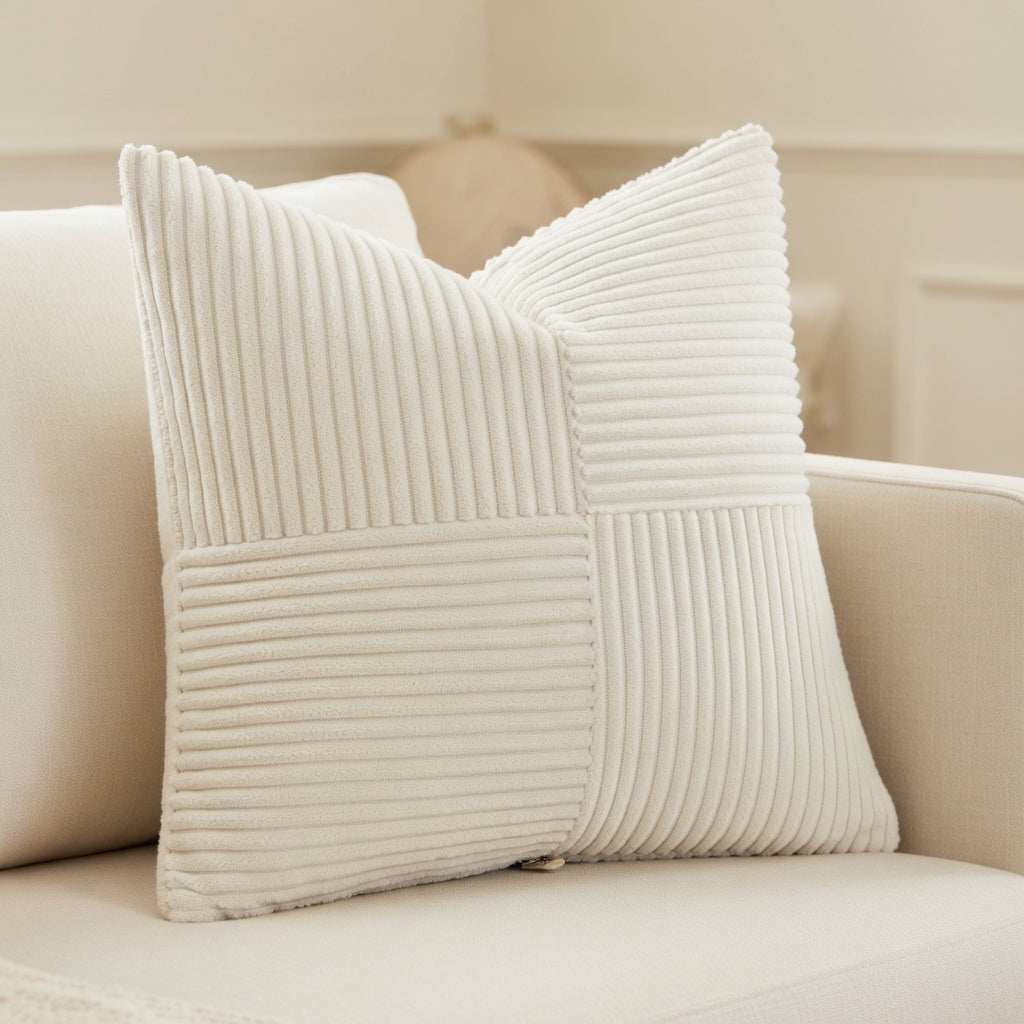 Housse de Coussin Rayée en Velours Côtelé Premium