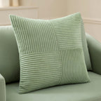 Housse de Coussin Velours Côtelé Rayée Verte Premium