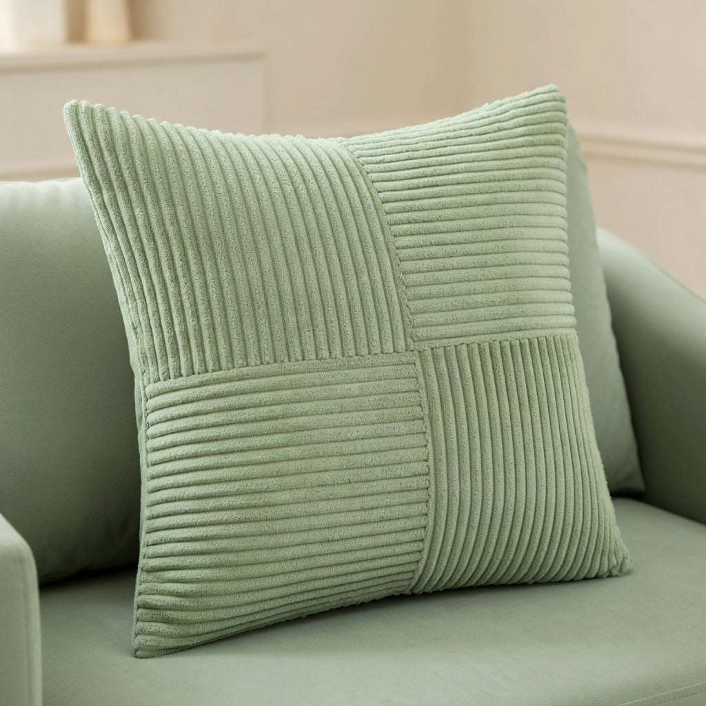 Housse de Coussin Velours Côtelé Rayée Verte Premium