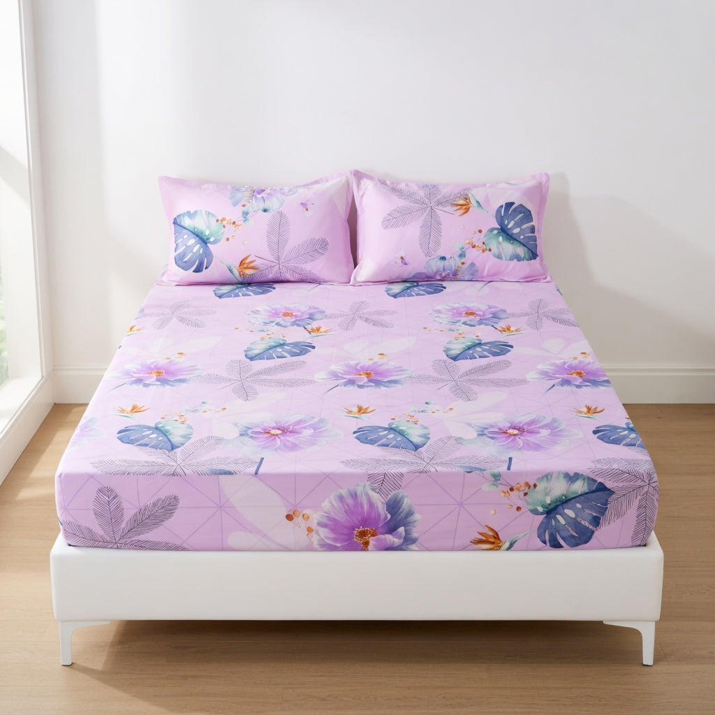 Drap Housse Fleuri Violet Doux et Respirant pour Lit