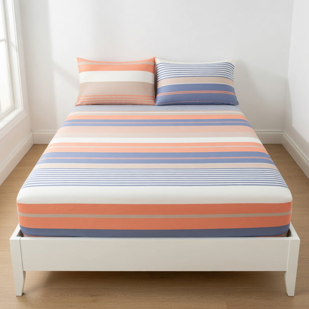 Drap Housse Coton - Rayé pour Sommeil Luxueux