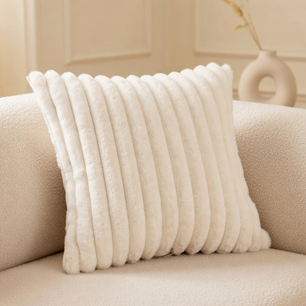 Housse de Coussin Tricotée Polyester Blanche