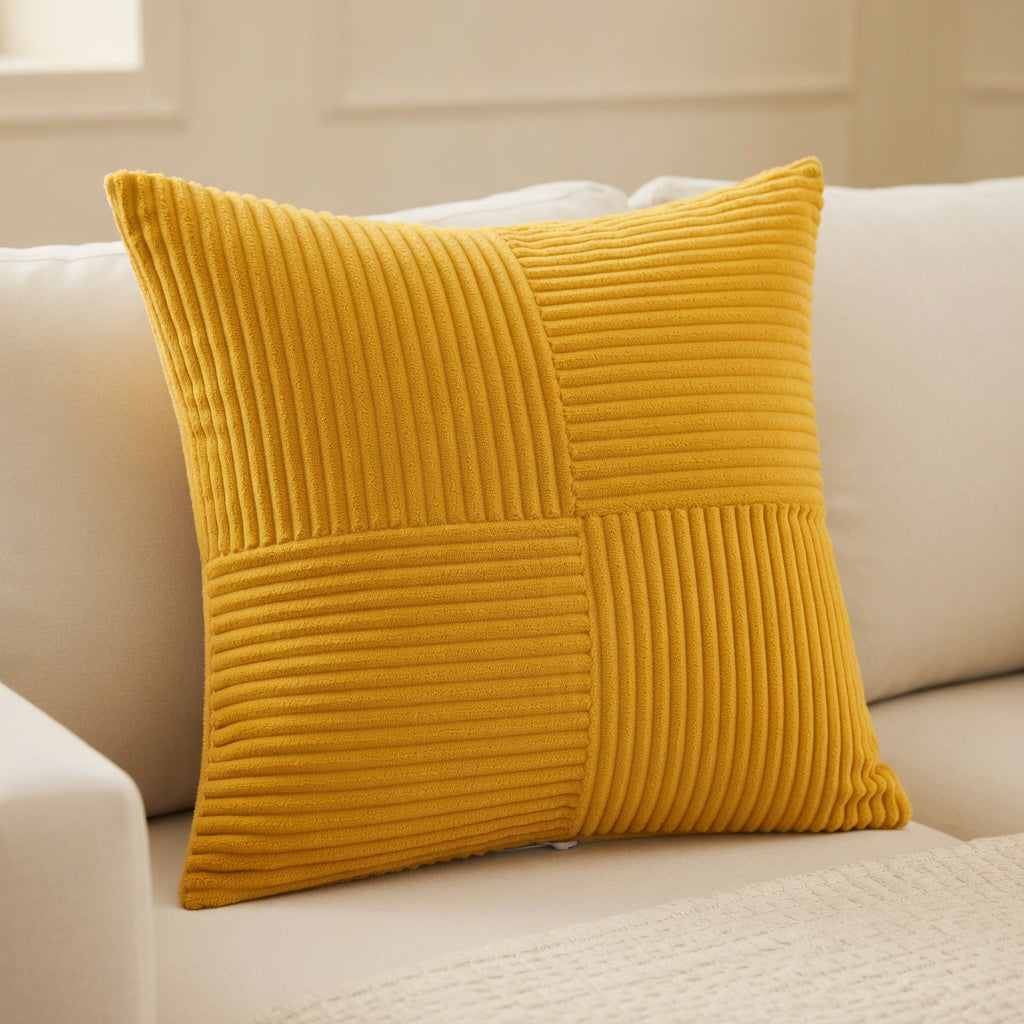 Housse de Coussin Corduroy Rayée Jaune