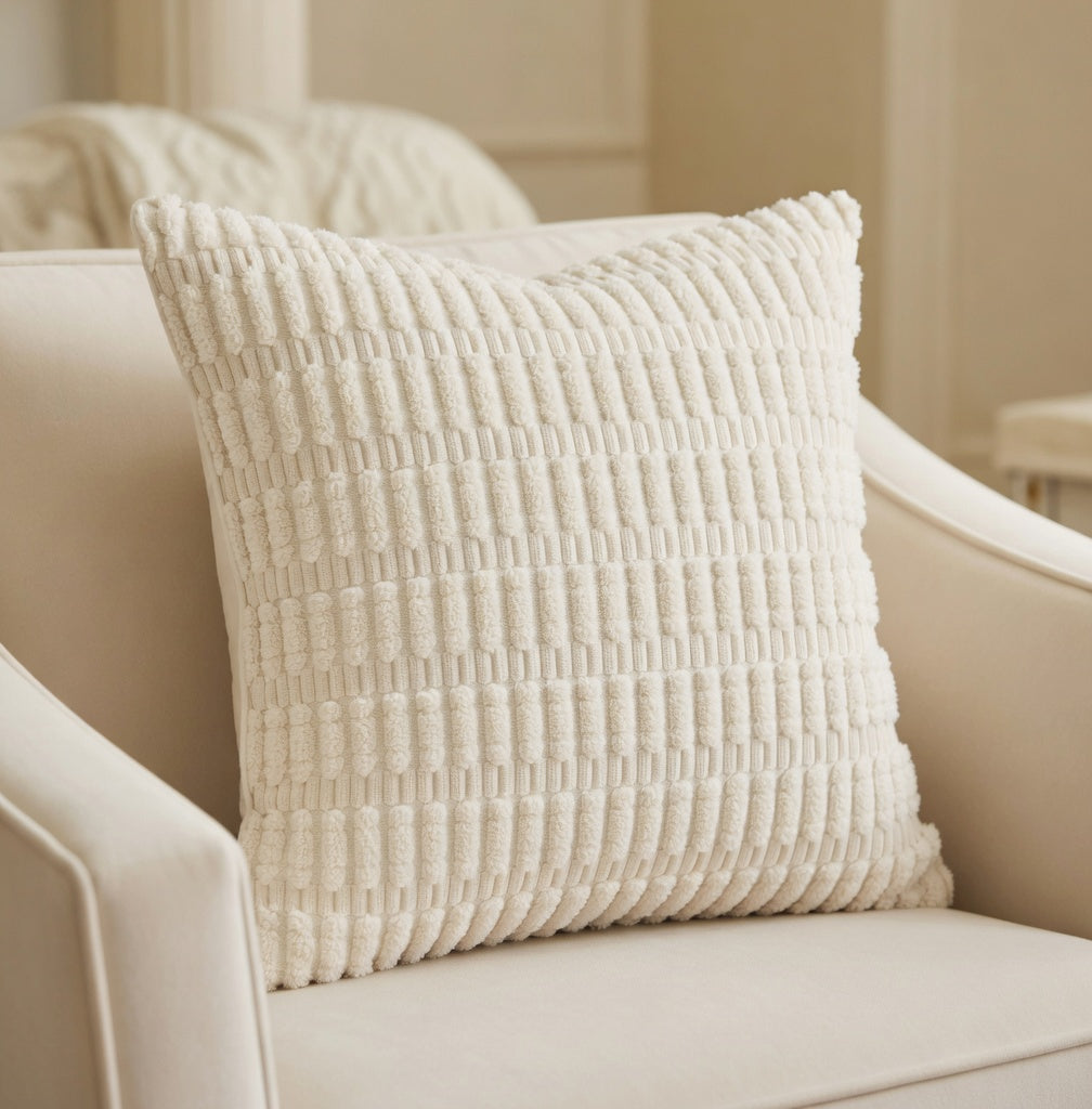 Housse de Coussin Velours Côtelé Beige Boho Premium