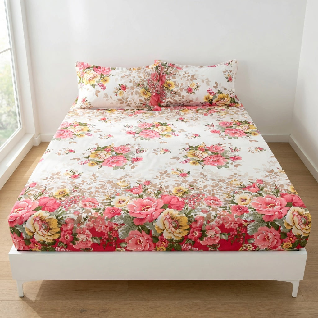 Drap Housse Fleuri Polyester Confort Absolu