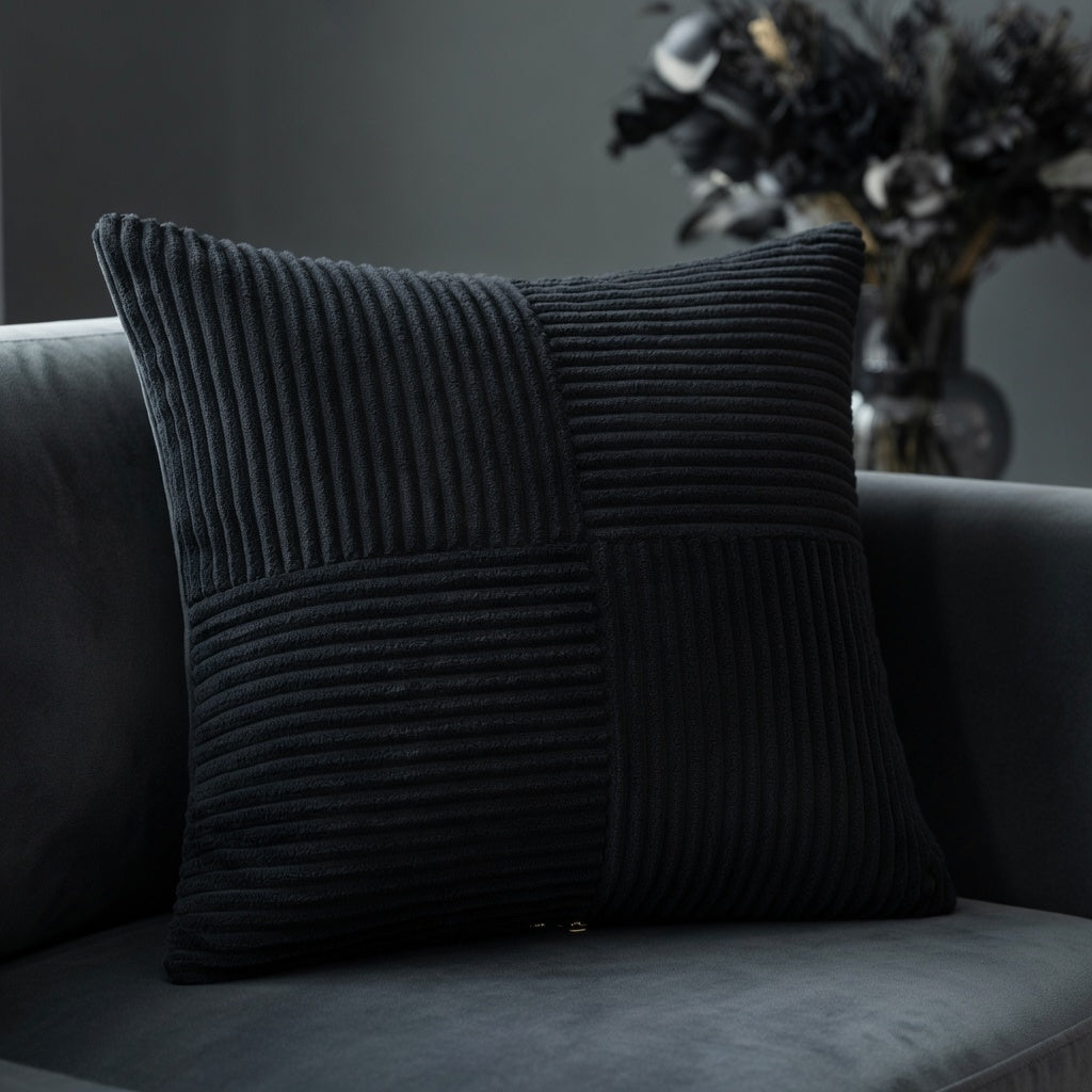 Housse de Coussin Rayée Coton Velours pour Canapé Élégant