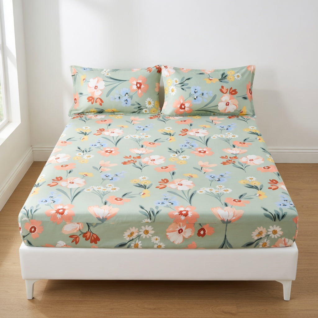 Drap Housse Fleuri Polyester - Douceur Luxueuse pour Matelas