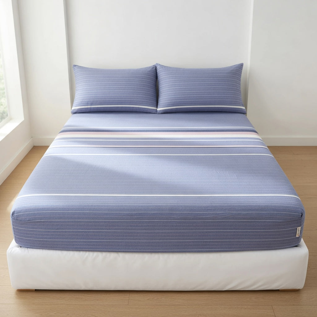 Drap Housse Coton Rayé pour Sommeil Doux et Luxueux