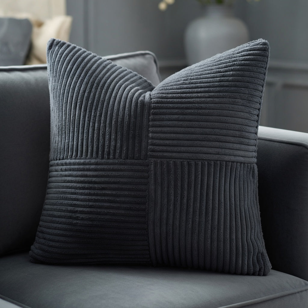 Housse de Coussin Rayée en Coton Corduroy