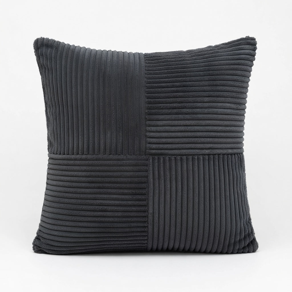 Housse de Coussin Rayée en Coton Corduroy